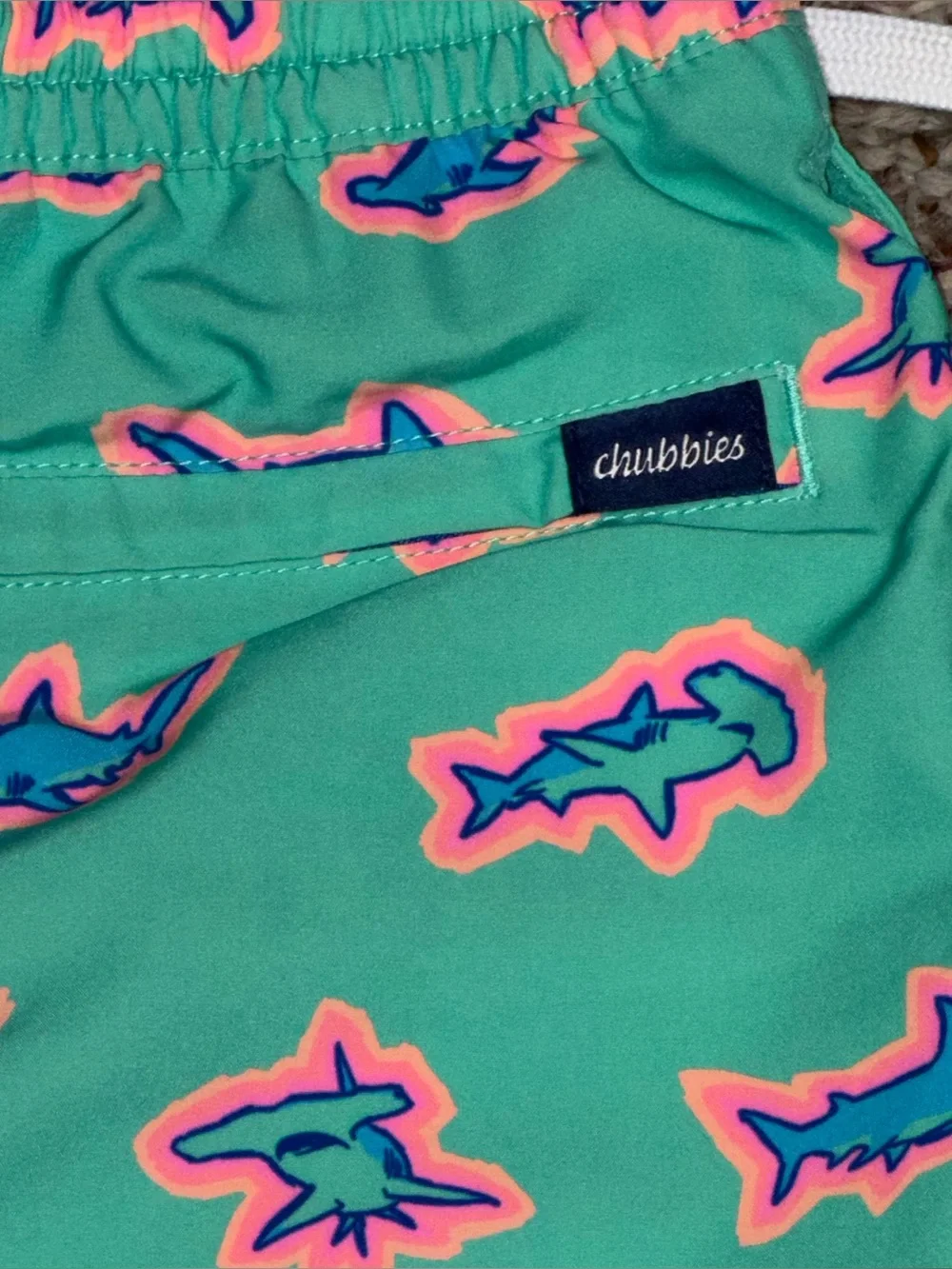 Chubbies Kids boys size medium 10/12 swim trunks Mint Shark Print Swim Trunks